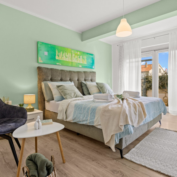 Camere da letto, Komfortables Haus mit einer Au&szlig;enterrasse neben dem Pool, Affitto di case vacanza con piscina a Pola Pula